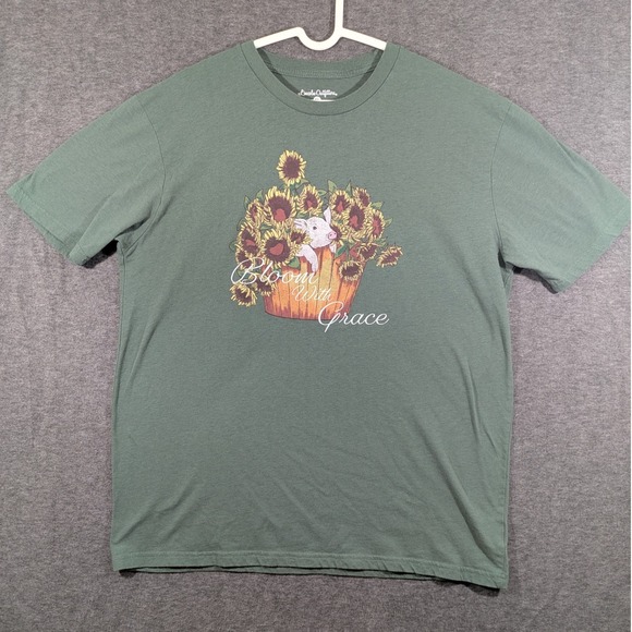 Lincoln Outfitters Tops - Lincoln Outfitters Bloom With Grace Pig Sunflower Green Graphic Tee Shirt XL